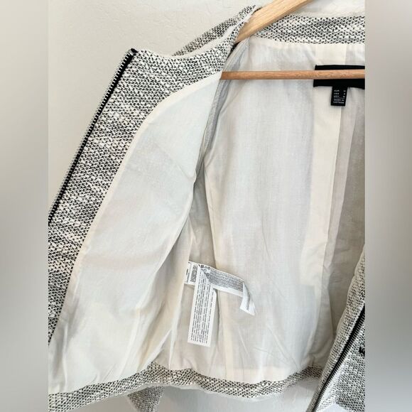 NWT Mango MNG tweed jacket w zipper accents Size Small Ivory and Black - Picture 5 of 5